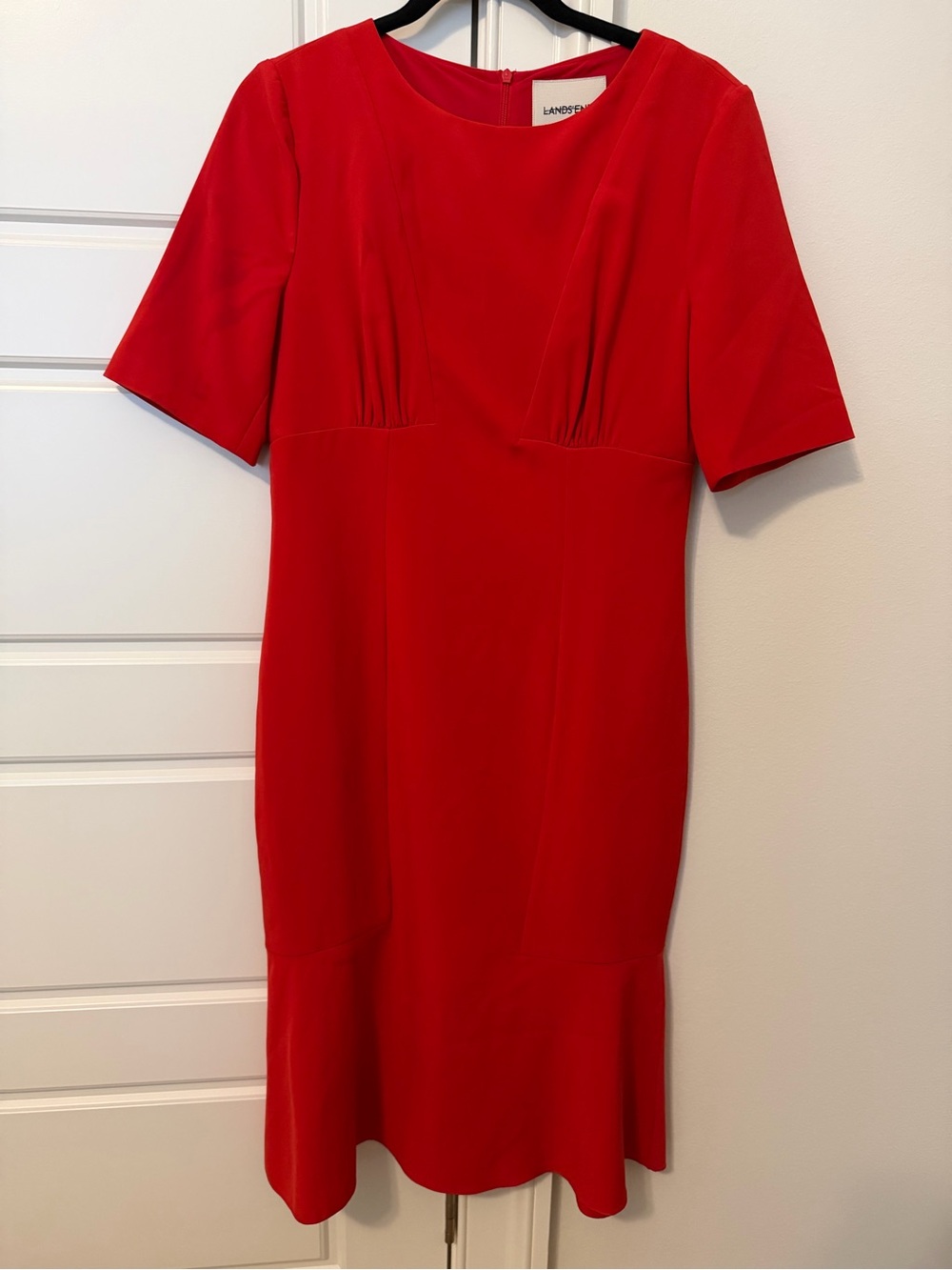 Lands' End Vibrant Red Short-Sleeve Midi Sheath Dress